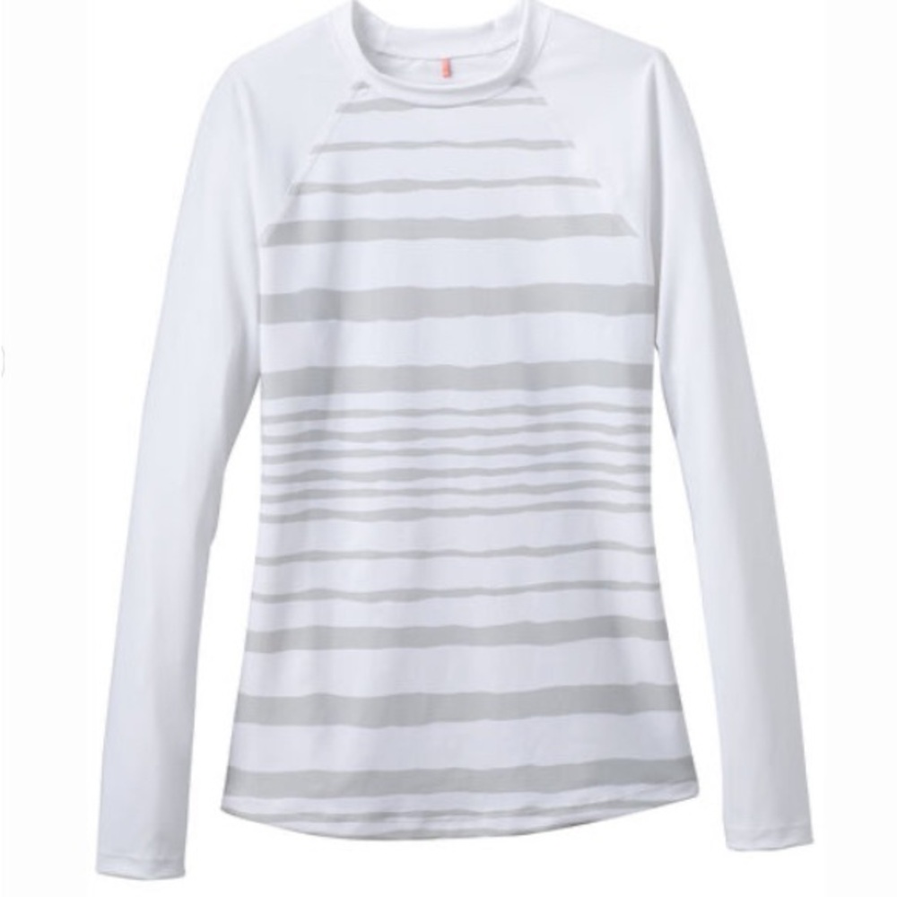 Prana Performance Shirt M Women's Charline Sun White & Grey Stripes UPF 50+ sun